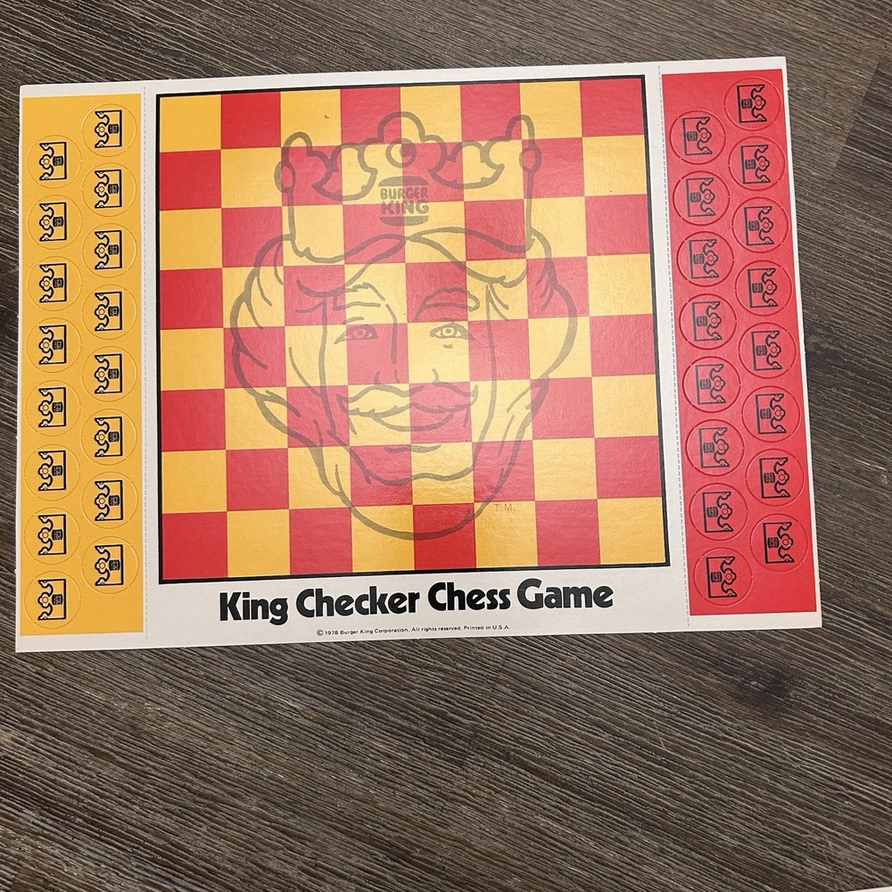 Burger King‎ Checker Chess Game 1978 Promotional Board Game Vintage Cardboard